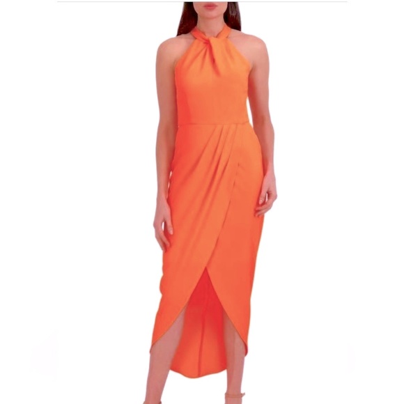 NWT Julia Jordan Knot Neck Halter Dress Size 12 -Neon Orange - Picture 1 of 10